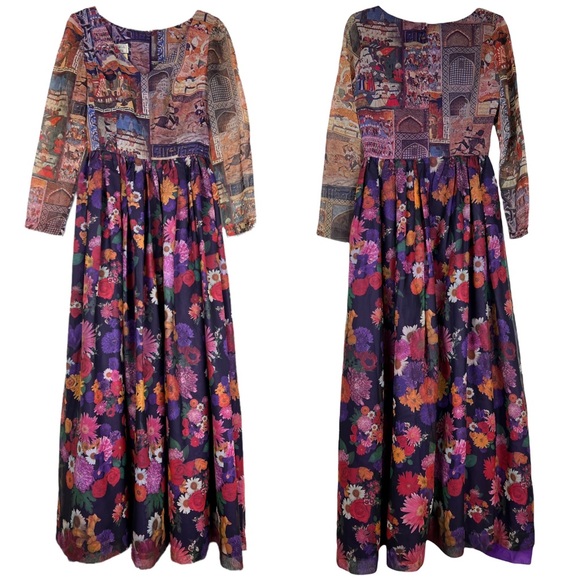 Vintage Dresses & Skirts - Rare Vintage California Calliope Contrasting Printed Long Dress